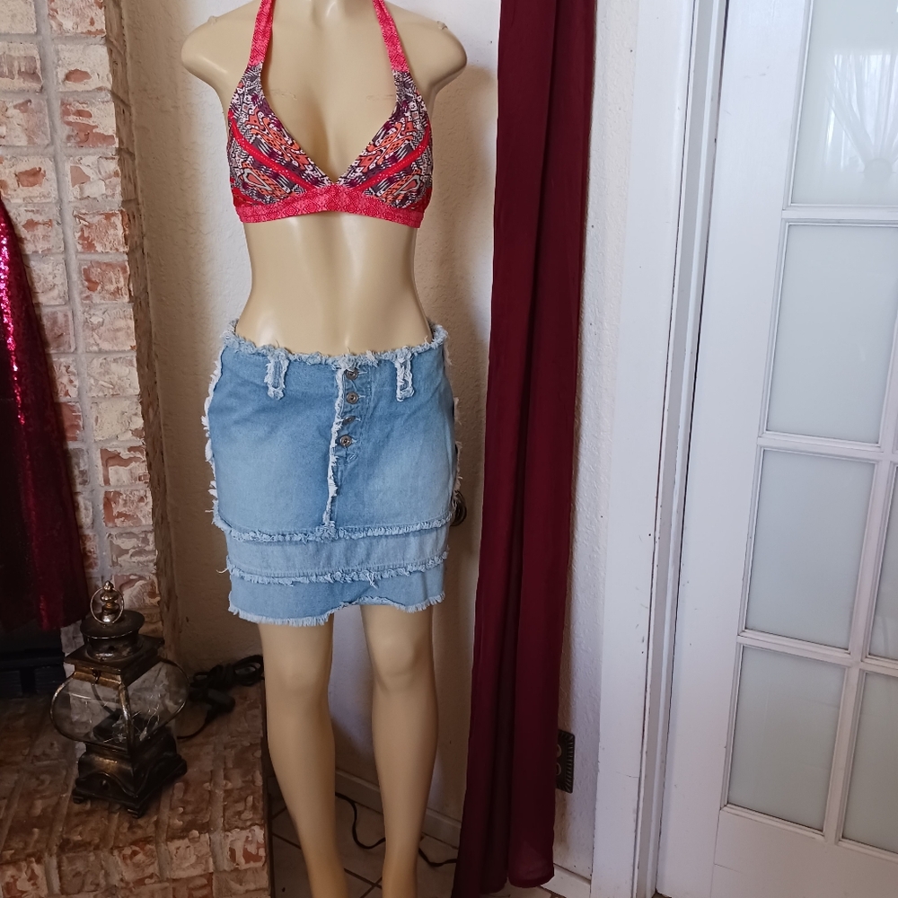 Me and You Distressed Denim Skirt